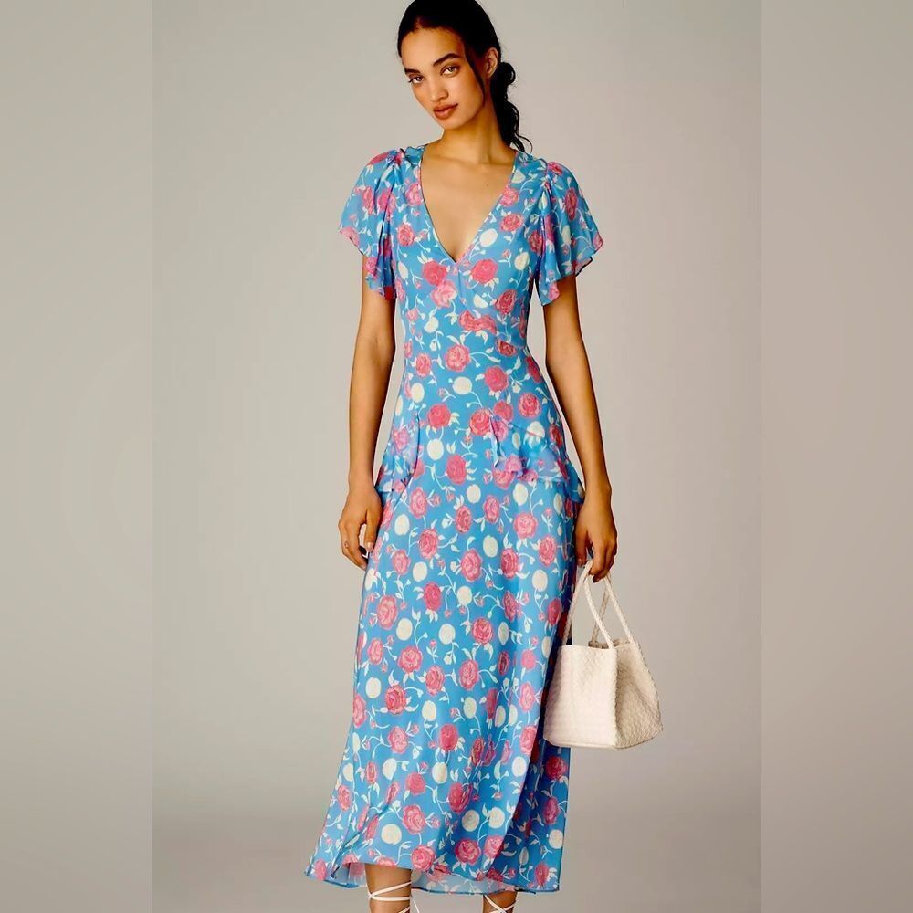 RIXO Evie Floral Silk Dress NWT